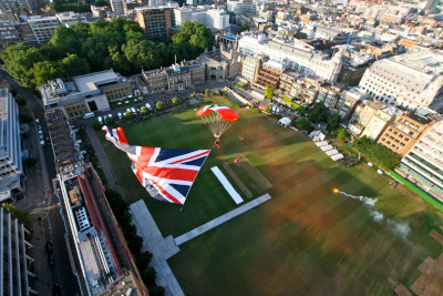Artillery Garden, GB parachute and Armoury House, aerial view