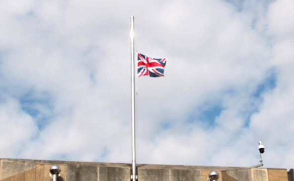The Union Flag flown half-mast above Finsbury Barracks